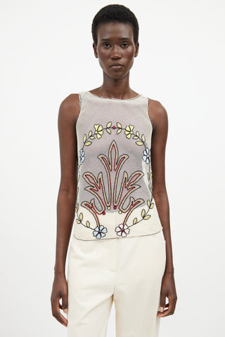 Miu Miu Cream Mesh Embroidered Sleeveless Top