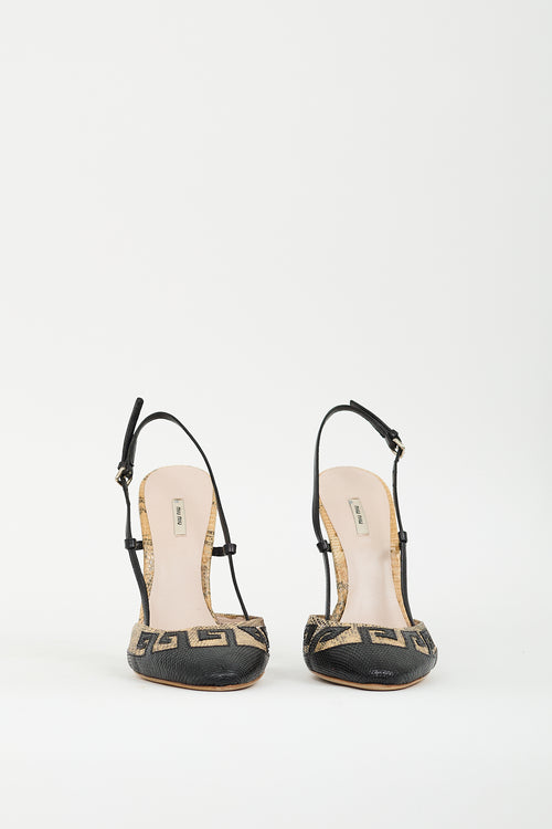 Miu Miu SS 2009 Black & Beige Embossed Leather Wedge  Sandal