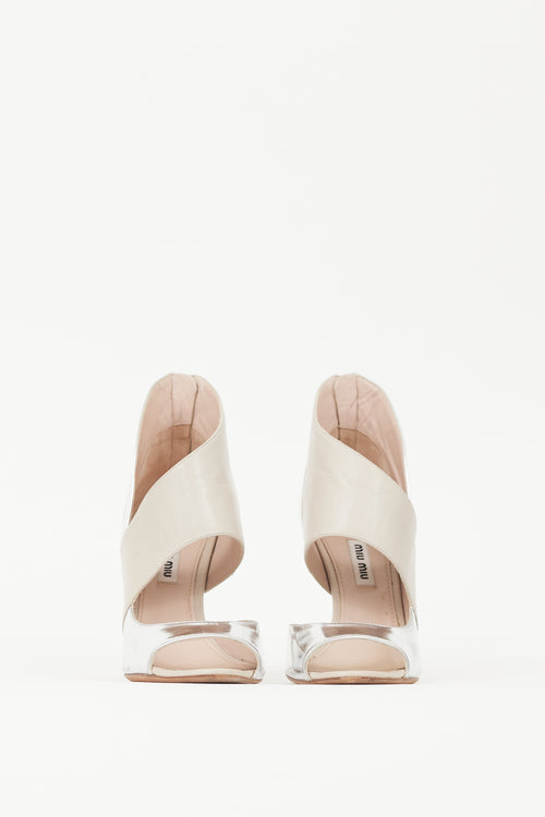 Miu Miu Silver & Beige Metallic Leather Sandal