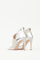 Miu Miu Silver & Beige Metallic Leather Sandal