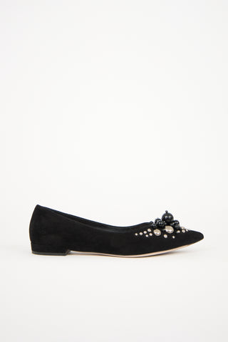 Miu Miu Suede Embellished Ballet Flat