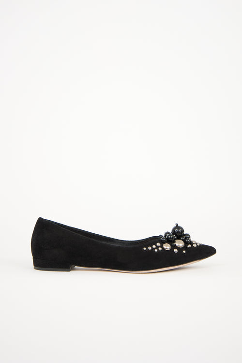Miu Miu Suede Embellished Ballet Flat