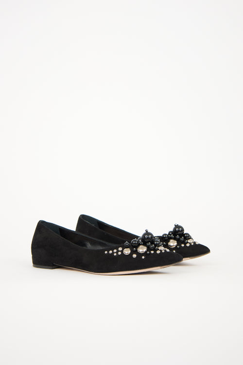 Miu Miu Suede Embellished Ballet Flat