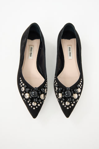 Miu Miu Suede Embellished Ballet Flat