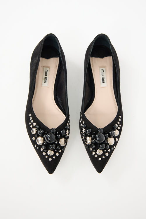 Miu Miu Suede Embellished Ballet Flat
