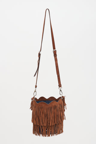 Miu Miu Suede & Denim Fringe Bucket Bag