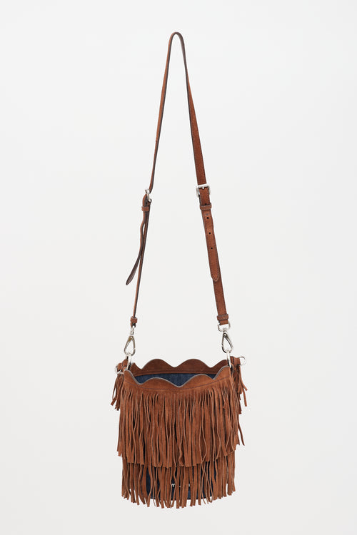 Miu Miu Suede & Denim Fringe Bucket Bag