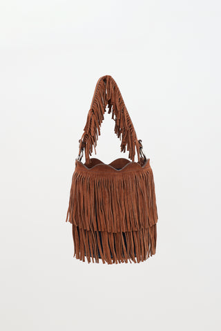 Miu Miu Suede & Denim Fringe Bucket Bag