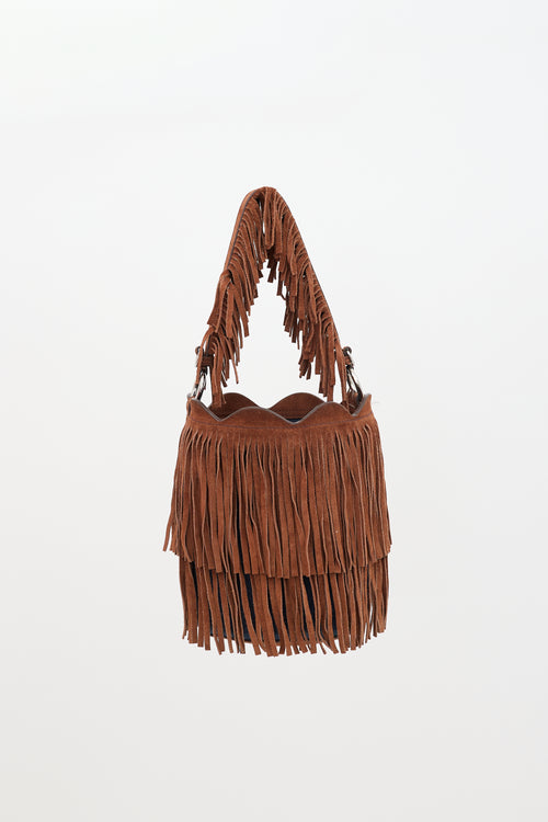 Miu Miu Suede & Denim Fringe Bucket Bag