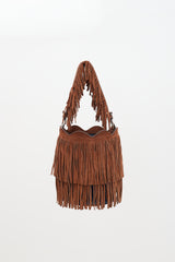 Miu Miu Suede & Denim Fringe Bucket Bag