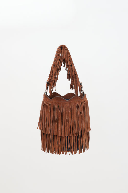 Miu Miu Suede & Denim Fringe Bucket Bag
