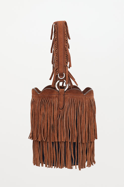 Miu Miu Suede & Denim Fringe Bucket Bag