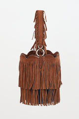 Miu Miu Suede & Denim Fringe Bucket Bag