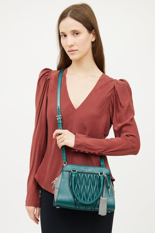 Miu Miu Teal Grey Matelasse Top Handle Bag