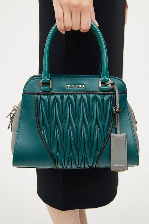 Miu Miu Teal Grey Matelasse Top Handle Bag