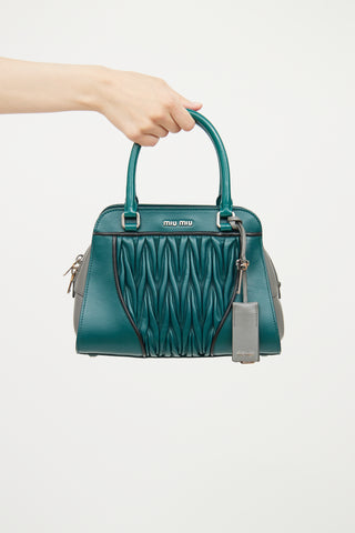 Miu Miu Teal Grey Matelasse Top Handle Bag