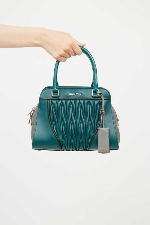 Miu Miu Teal Grey Matelasse Top Handle Bag