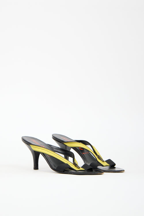 Miu Miu Vintage Black & Yellow Zipper Sandal