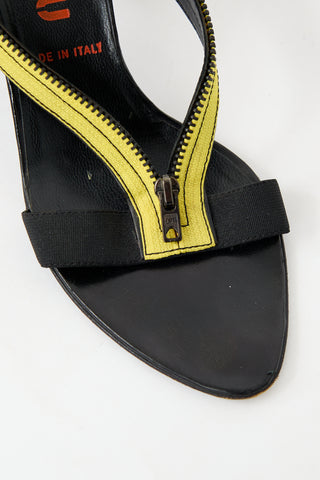 Miu Miu Vintage Black & Yellow Zipper Sandal