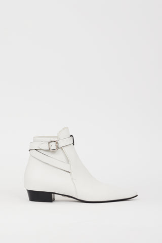 Miu Miu White Leather Buckled Strap Boot