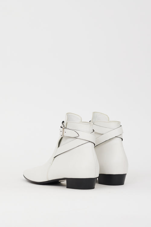Miu Miu White Leather Buckled Strap Boot