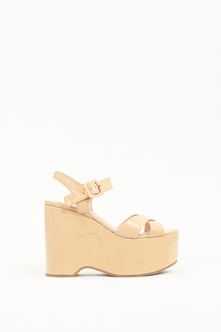 Miu Miu Beige Patent Leather Platform Sandal