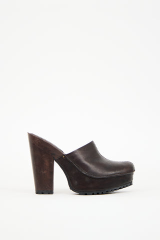 Miu Miu Brown Leather Platform Clog