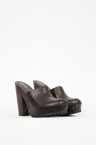 Miu Miu Brown Leather Platform Clog