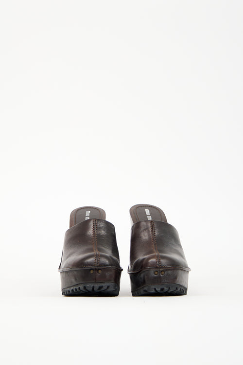 Miu Miu Brown Leather Platform Clog