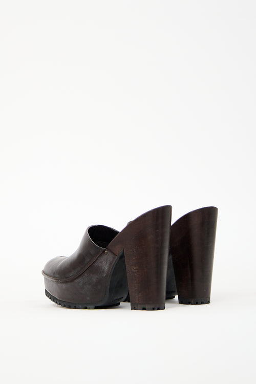 Miu Miu Brown Leather Platform Clog