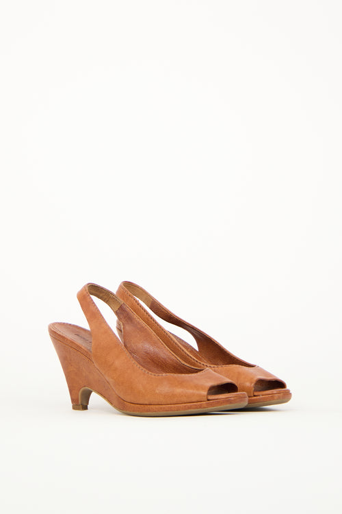 Miu Miu Brown Leather Slingback Heel