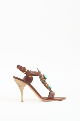 Miu Miu Vintage Brown Leather Turquoise Sandal