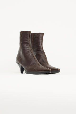 Miu Miu Brown Leather Pointed Toe Boot