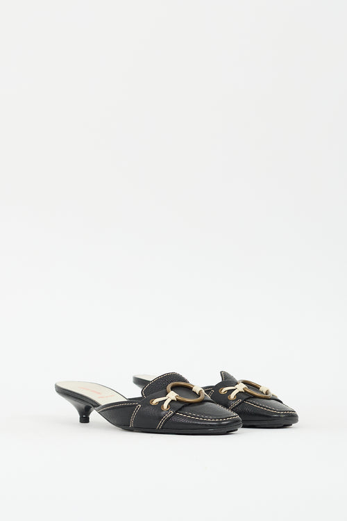 Miu Miu Black Leather Contrast Stitch Mule