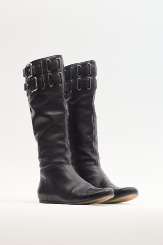 Miu Miu Black Buckle Leather Boot