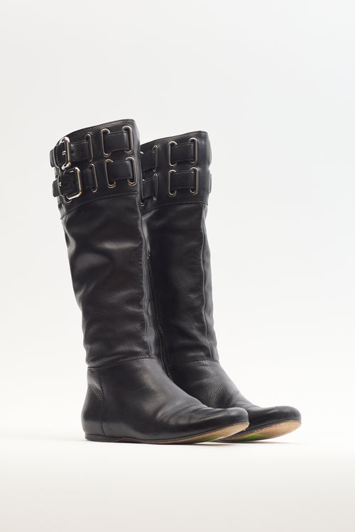 Miu Miu Black Buckle Leather Boot