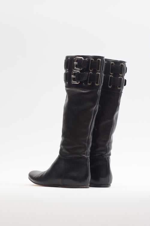 Miu Miu Black Buckle Leather Boot