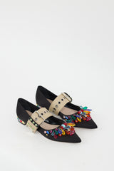 Miu Miu Black & Multi Bejeweled Buckle Flat