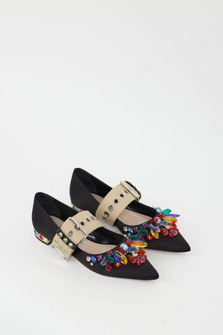 Miu Miu Black & Multi Bejeweled Buckle Flat