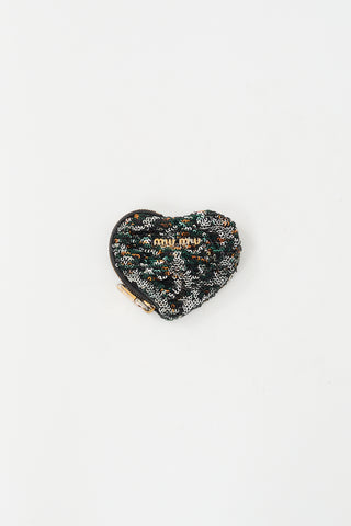 Miu Miu Black & Multi Sequin Heart Coin Pouch