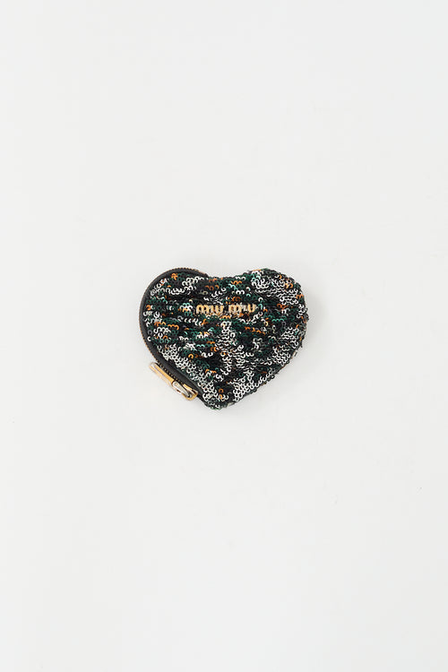 Miu Miu Black & Multi Sequin Heart Coin Pouch