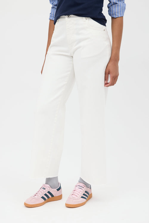 Miu Miu White Wide Leg Logo Jeans