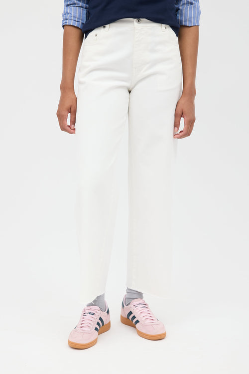 Miu Miu White Wide Leg Logo Jeans