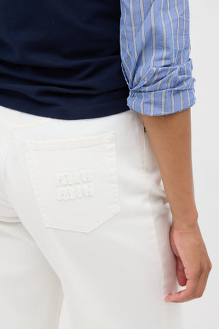 Miu Miu White Wide Leg Logo Jeans