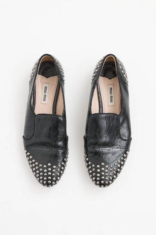 Miu MiuCracked Leather Studded Loafer