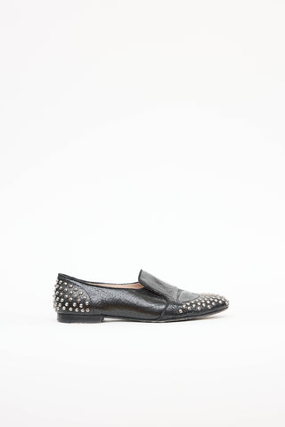 Miu MiuCracked Leather Studded Loafer