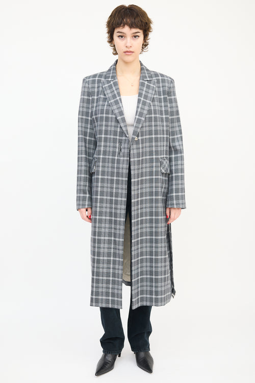 Mo & Co. Black & White Wool Check Belted Coat