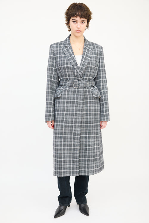 Mo & Co. Black & White Wool Check Belted Coat