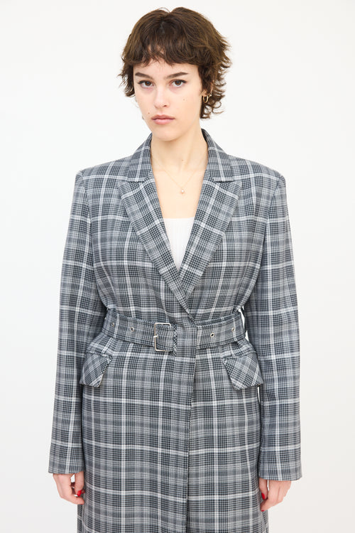 Mo & Co. Black & White Wool Check Belted Coat