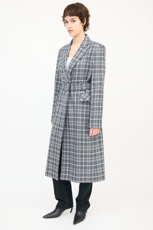 Mo & Co. Black & White Wool Check Belted Coat